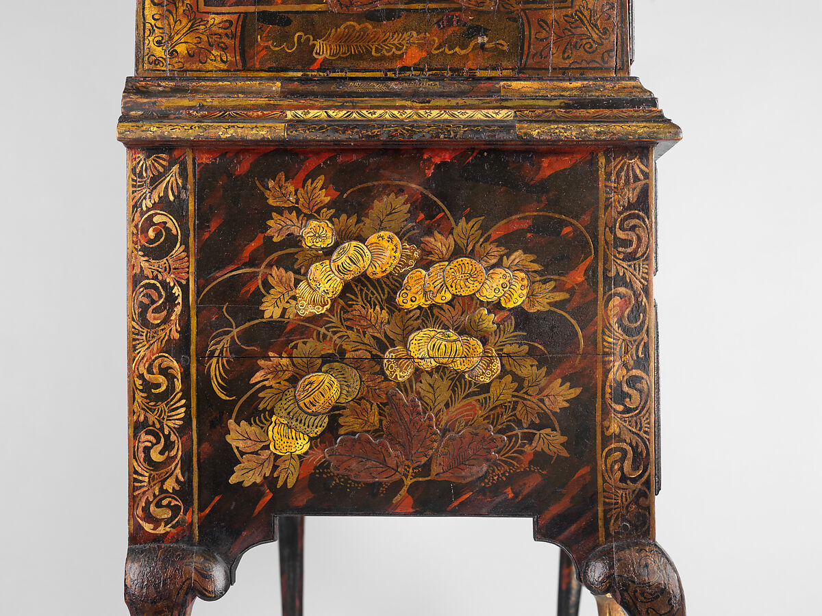 High chest of drawers, Japanned maple, japanned white pine, white pine, japanned birch; brass, American