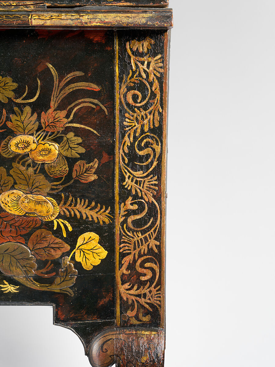 High chest of drawers, Japanned maple, japanned white pine, white pine, japanned birch; brass, American