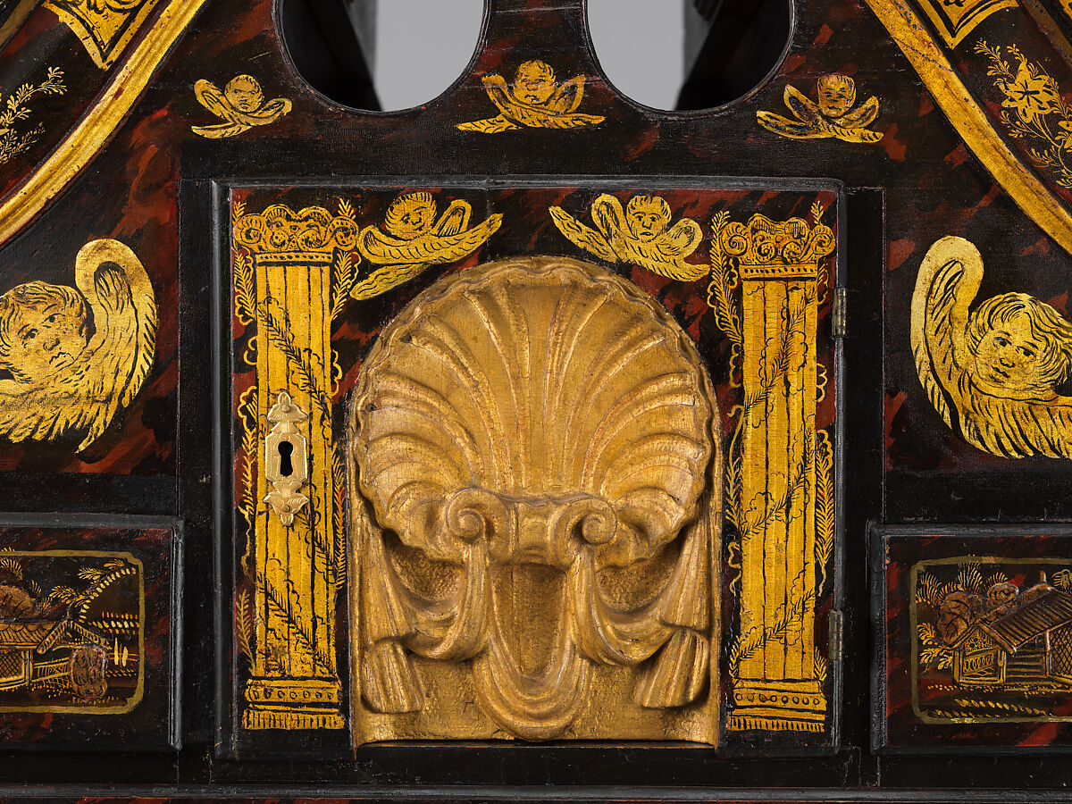 High chest of drawers, Japanned maple, japanned white pine, white pine, japanned birch; brass, American