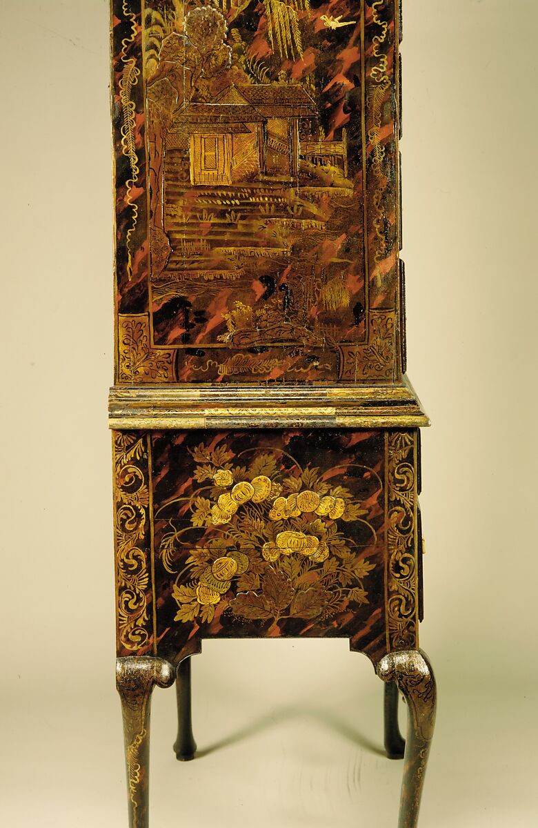 High chest of drawers, Japanned maple, japanned white pine, white pine, japanned birch; brass, American