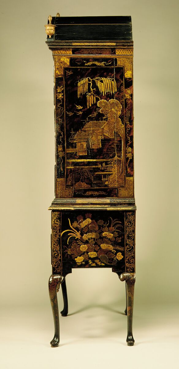 High chest of drawers, Japanned maple, japanned white pine, white pine, japanned birch; brass, American