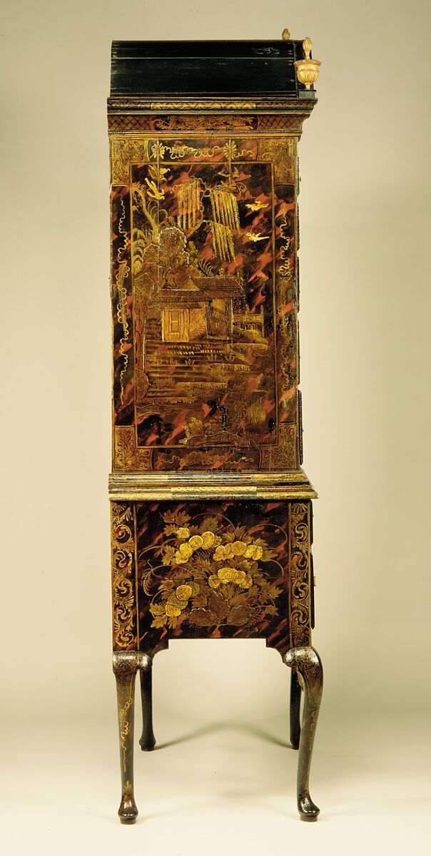 High chest of drawers, Japanned maple, japanned white pine, white pine, japanned birch; brass, American