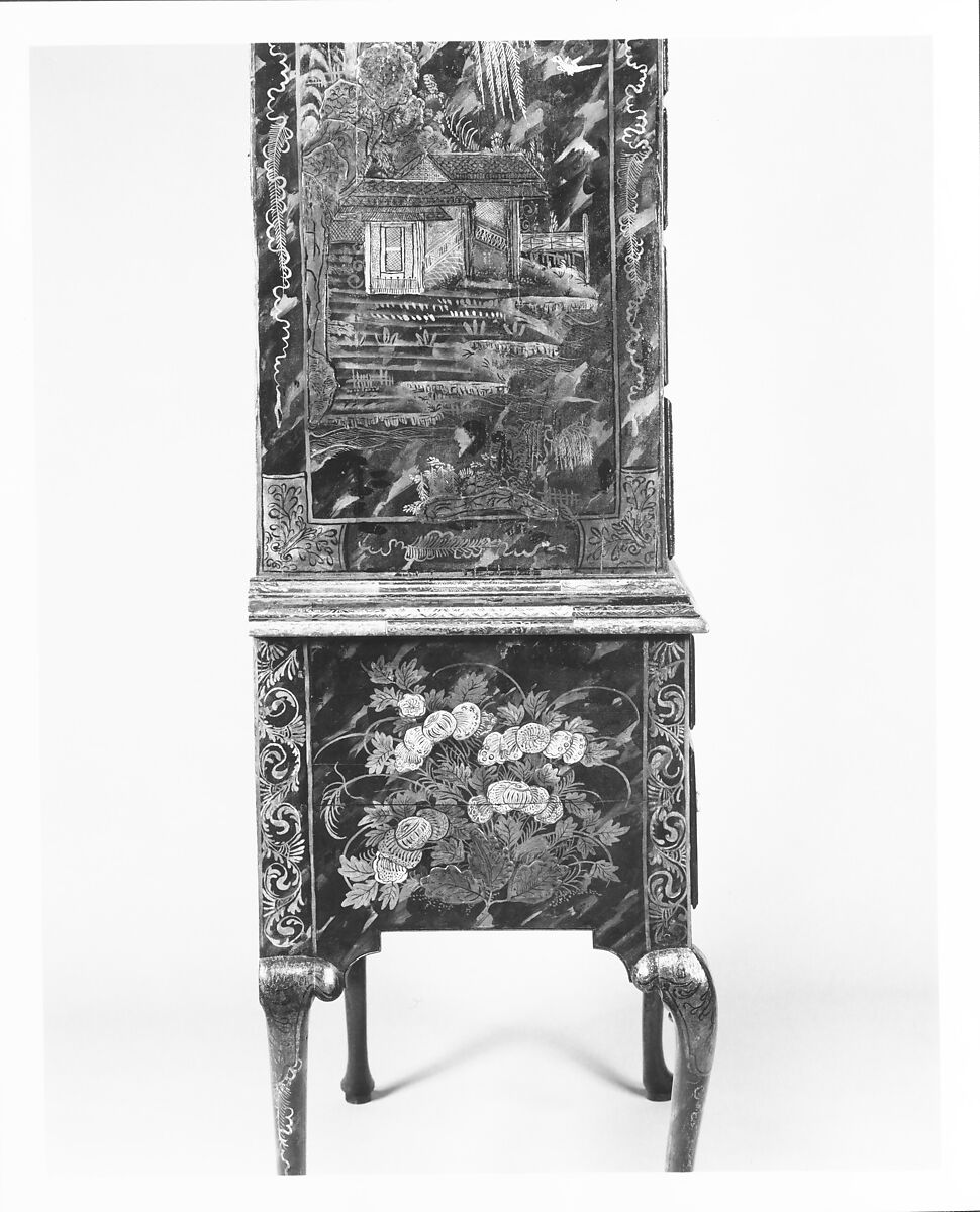 High chest of drawers, Japanned maple, japanned white pine, white pine, japanned birch; brass, American