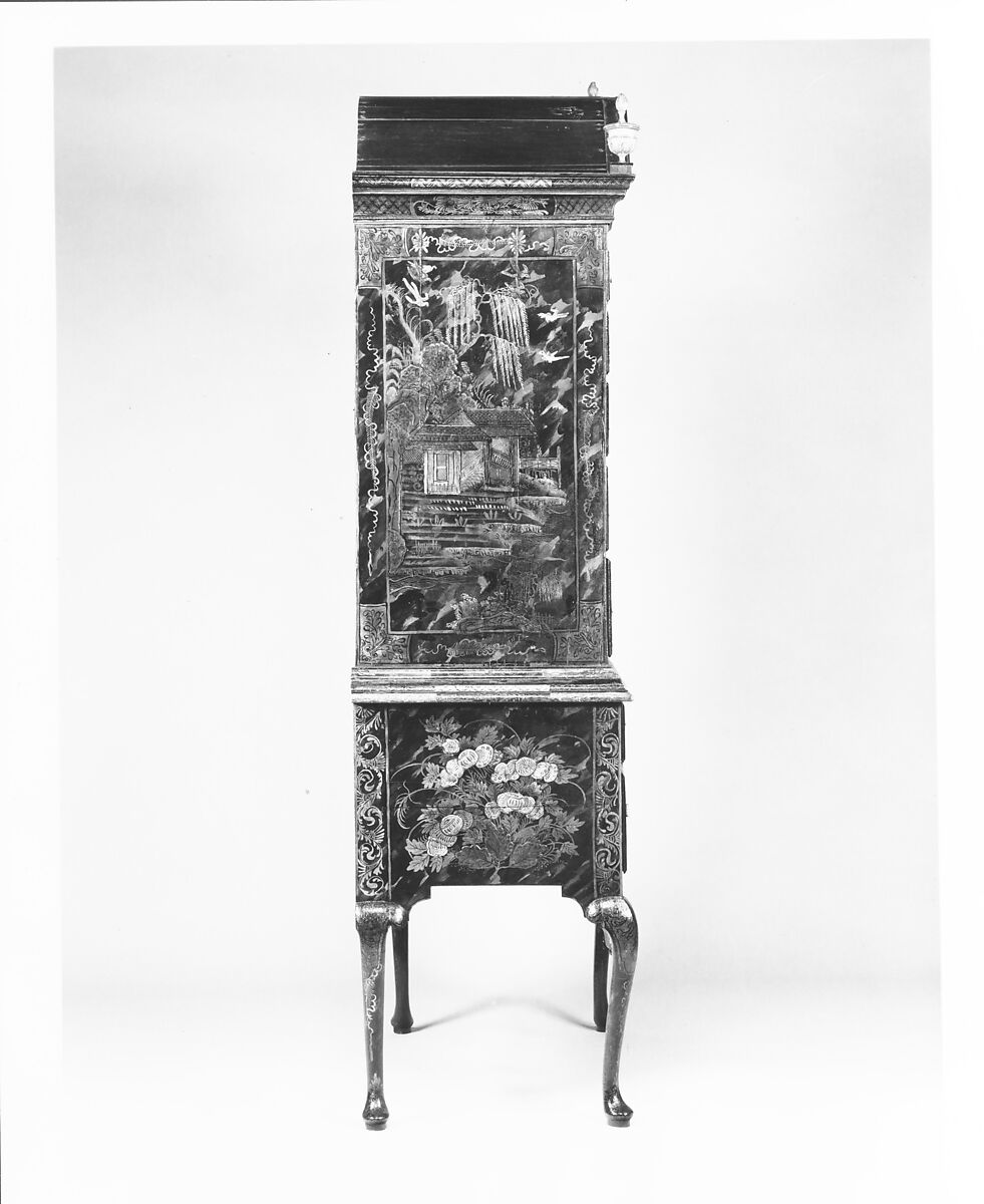 High chest of drawers, Japanned maple, japanned white pine, white pine, japanned birch; brass, American