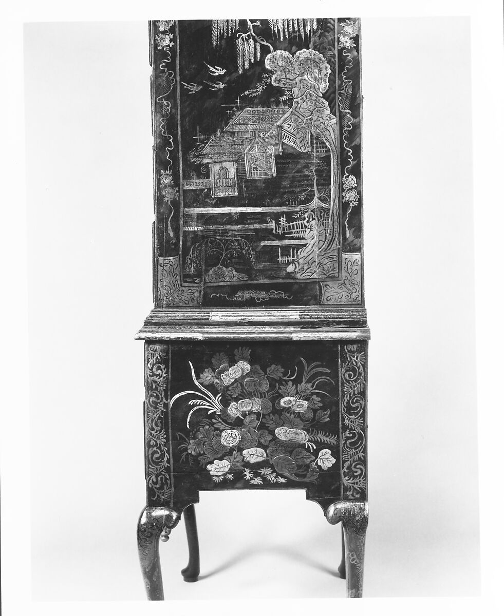 High chest of drawers, Japanned maple, japanned white pine, white pine, japanned birch; brass, American