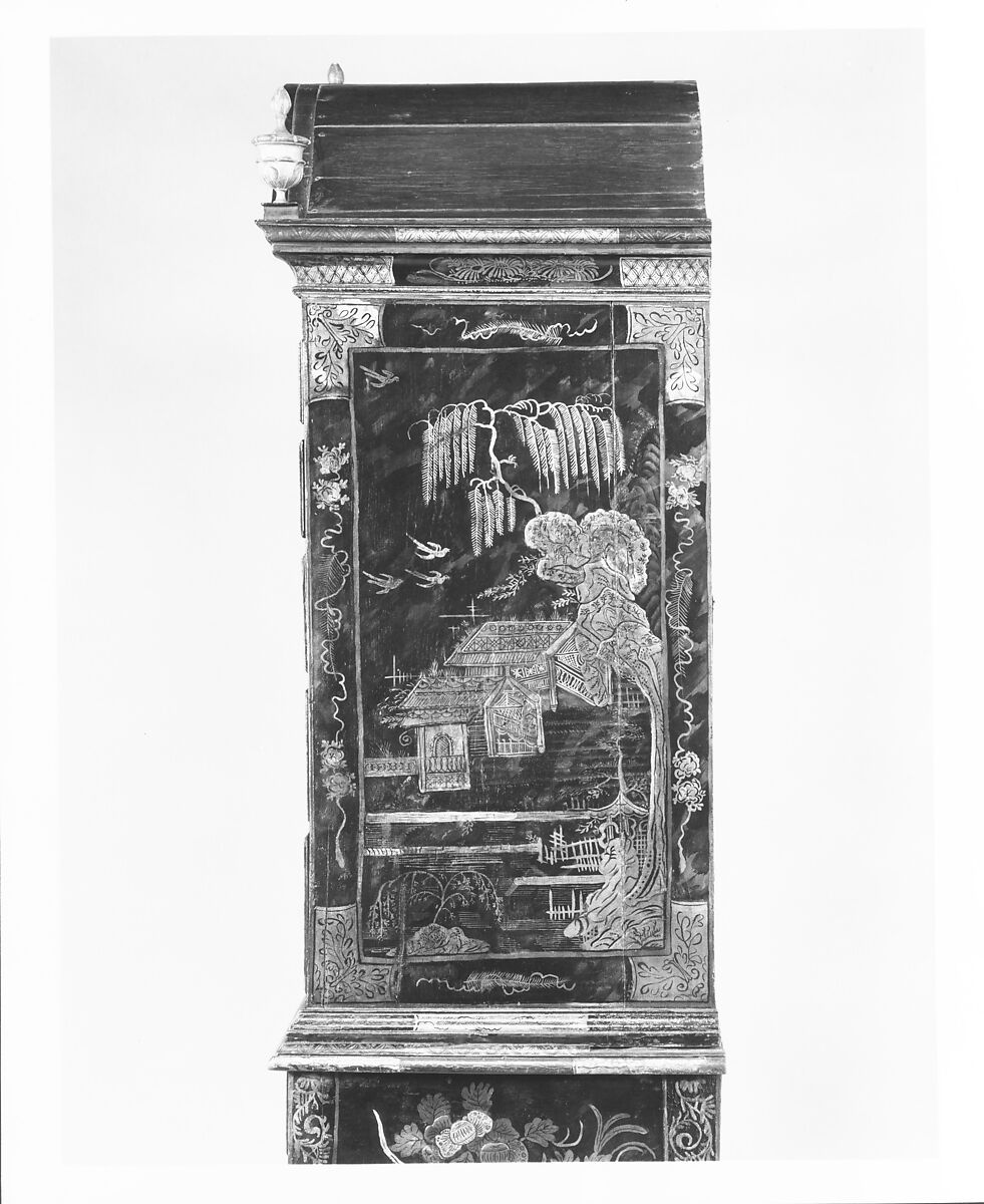 High chest of drawers, Japanned maple, japanned white pine, white pine, japanned birch; brass, American