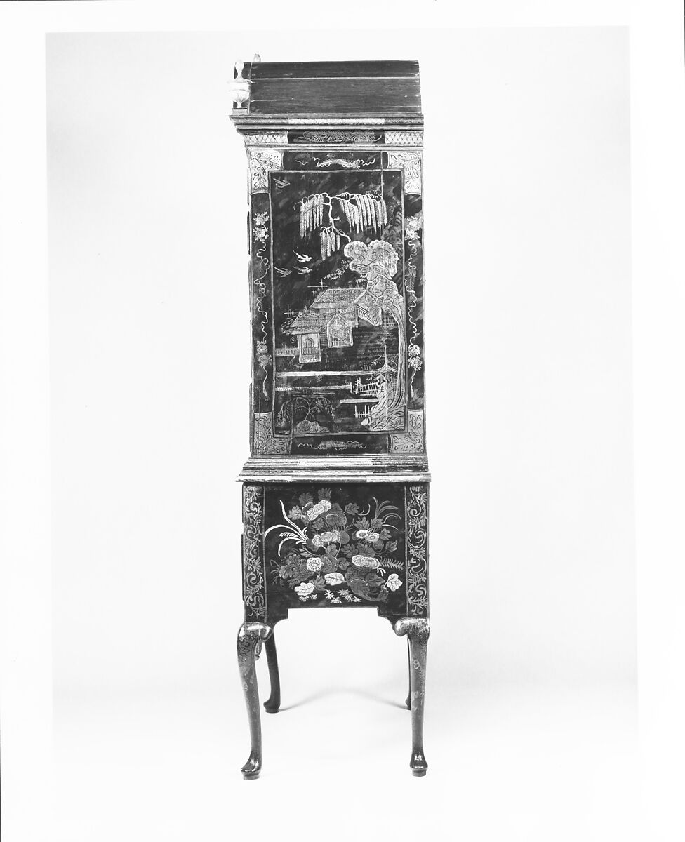 High chest of drawers, Japanned maple, japanned white pine, white pine, japanned birch; brass, American