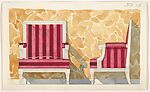 Design for a Chair with Red Upholstery against a Yellow Marbled Backdrop for Harold Brown Esq. (RI)