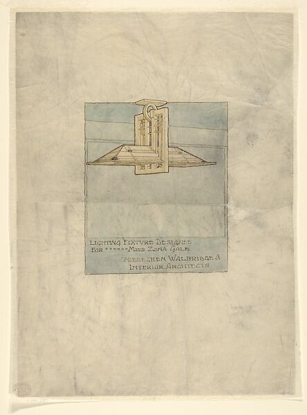 Lighting Fixture Designed For Miss Zona Gale, George Mann Niedecken (American, Milwaukee 1878–1945), pen and ink and watercolors on tracing paper 