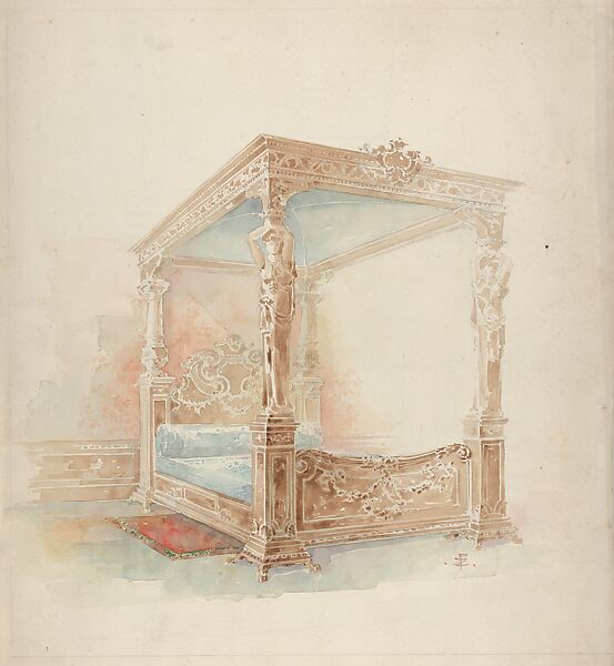 Design for a Canopy Bed, Frank M. Zimmerman (American, active New York, late 19th and early 20th century), watercolors 