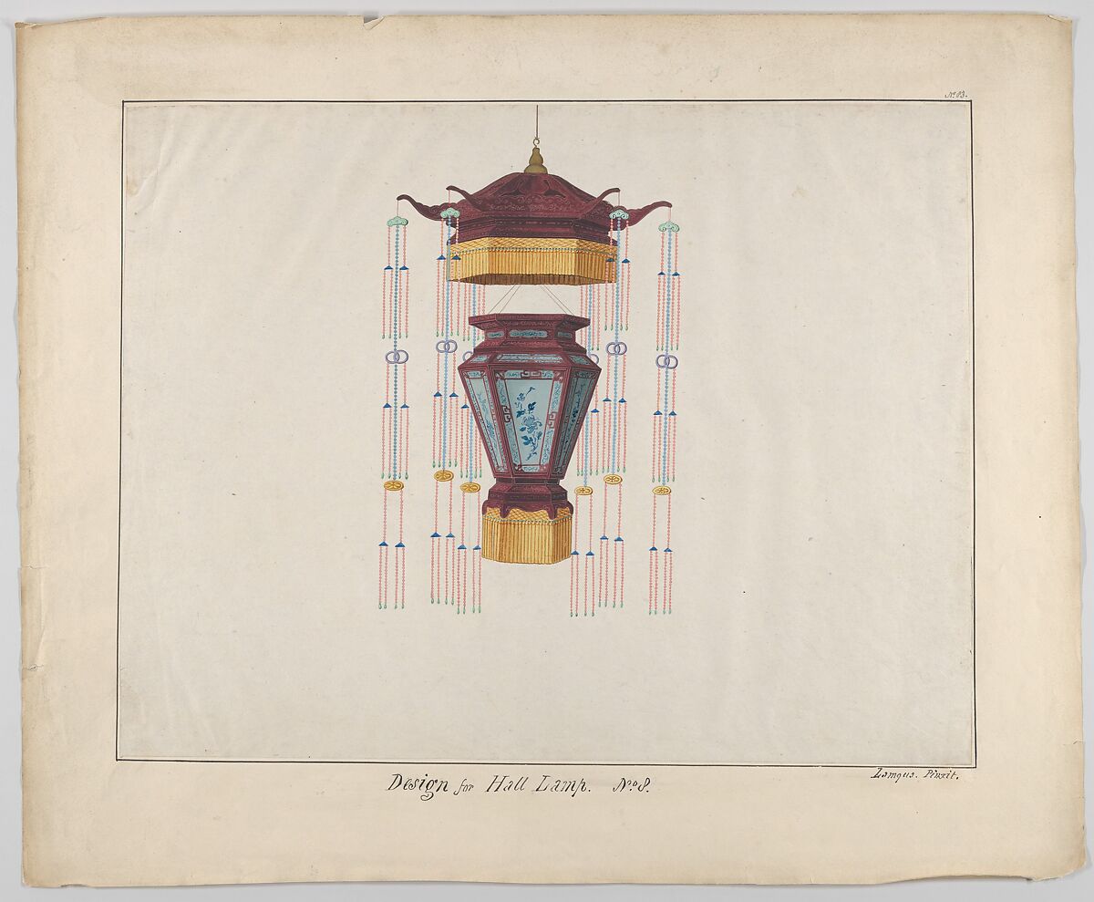 Design for a Hall Lamp, Lamqua (Chinese, 19th century), Watercolor and gouache 