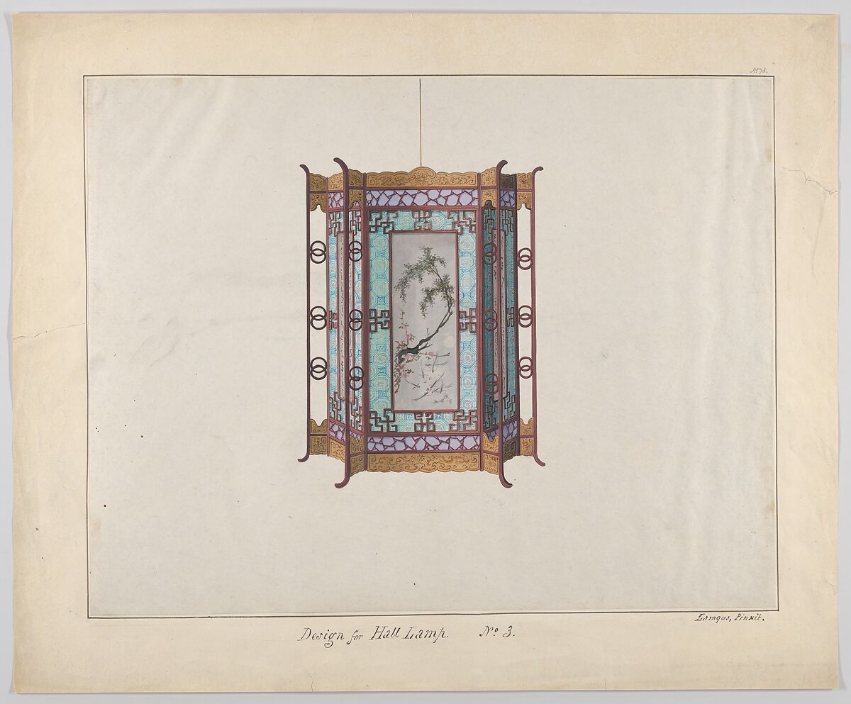 Design for a Hall Lamp, Lamqua (Chinese, 19th century), Watercolor and gouache 