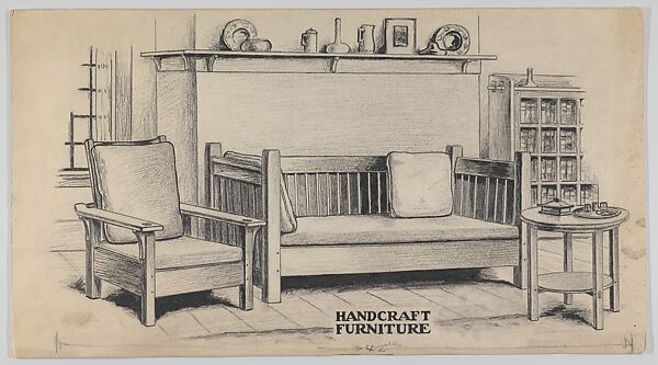 Part of a Living Room or Den, L. &amp; J. G. Stickley of Fayetteville, New York, Black chalk or charcoal and crayon 