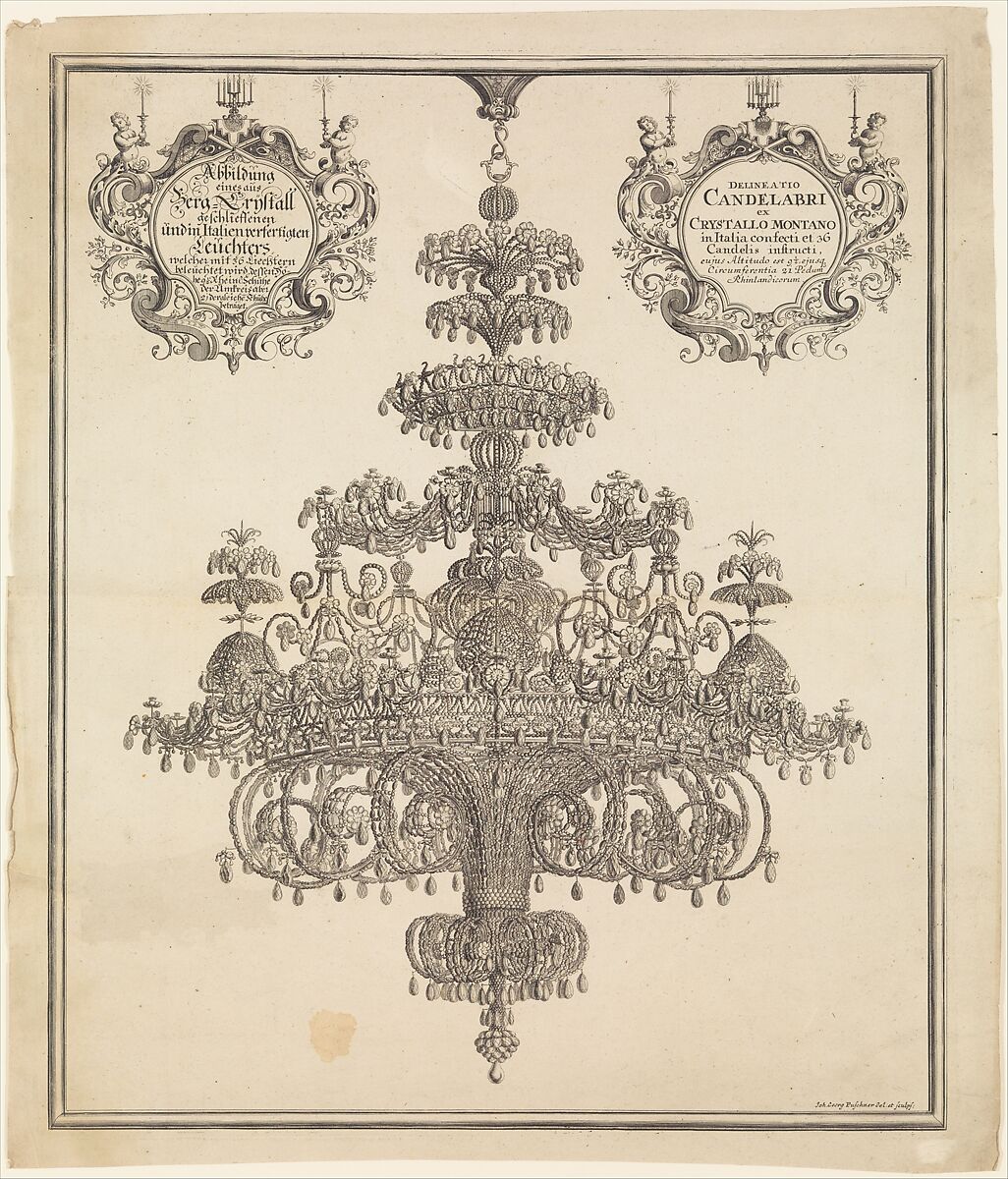 Rock Crystal Chandelier from the so-called 'White Peller's House' [weiße Pellershaus] in Nuremberg, Johann Georg Puschner (German, Nuremberg 1680–1749 Nuremberg), Etching and engraving 