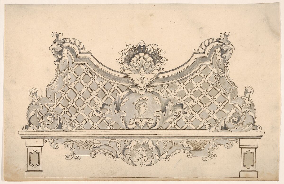 Design for a Wooden Bench, Anonymous, 18th century, Pen and black ink, gray wash. 