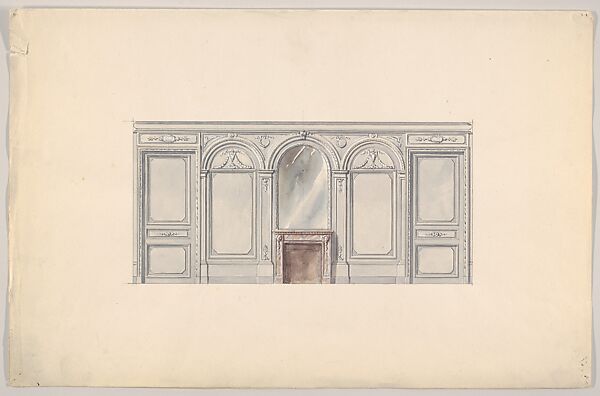 Design for a Wall Elevation with an Arched Mirror over a Fireplace (First Floor), Mewès and Davis (active London and Paris, from 1900), Watercolor over graphite 
