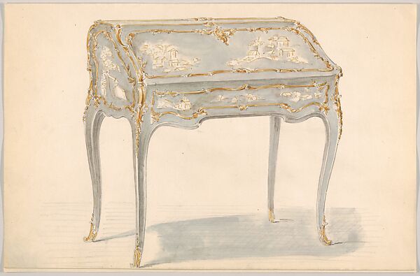 Period-style Designs for a Writing Desk with Chinoiserie Decorations (Louis XV), Mewès and Davis (active London and Paris, from 1900), Watercolor over graphite 