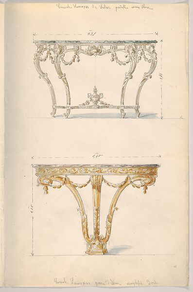 Two Period-style Designs for a Console Table (Louis XVI), Mewès and Davis (active London and Paris, from 1900), Watercolor over graphite 