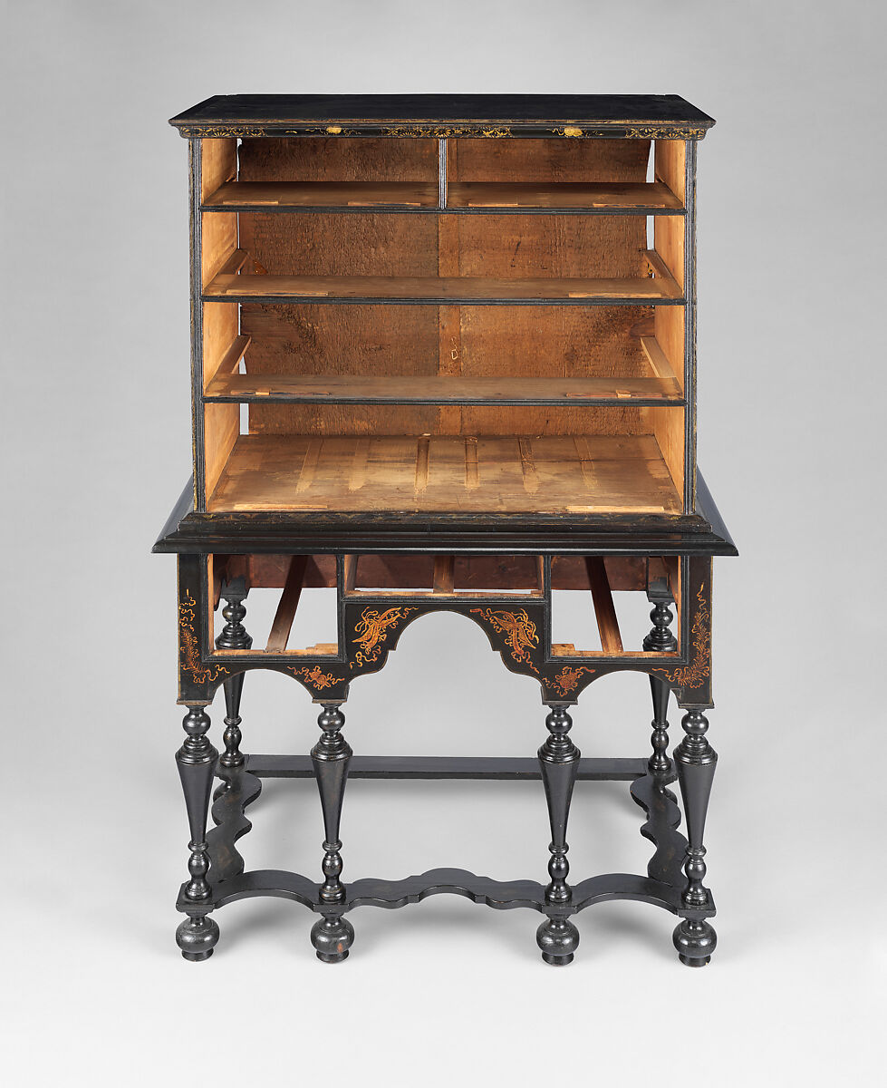 High chest of drawers, Japanned soft maple, poplar, white pine, American