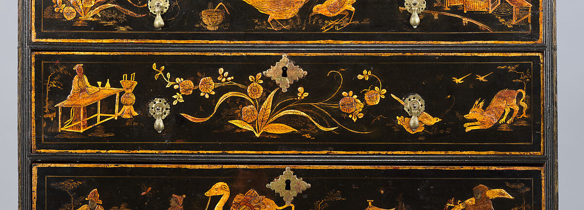 High chest of drawers, Japanned soft maple, poplar, white pine, American