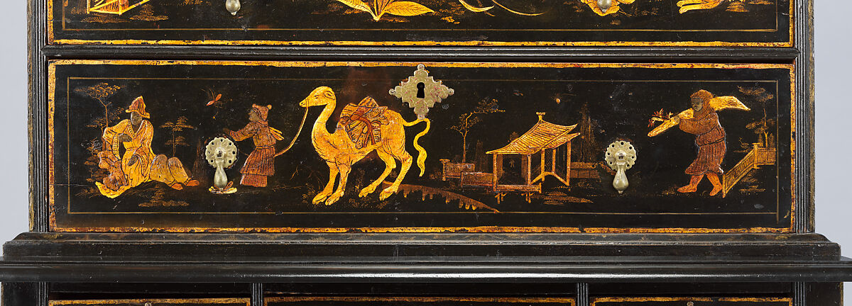 High chest of drawers, Japanned soft maple, poplar, white pine, American