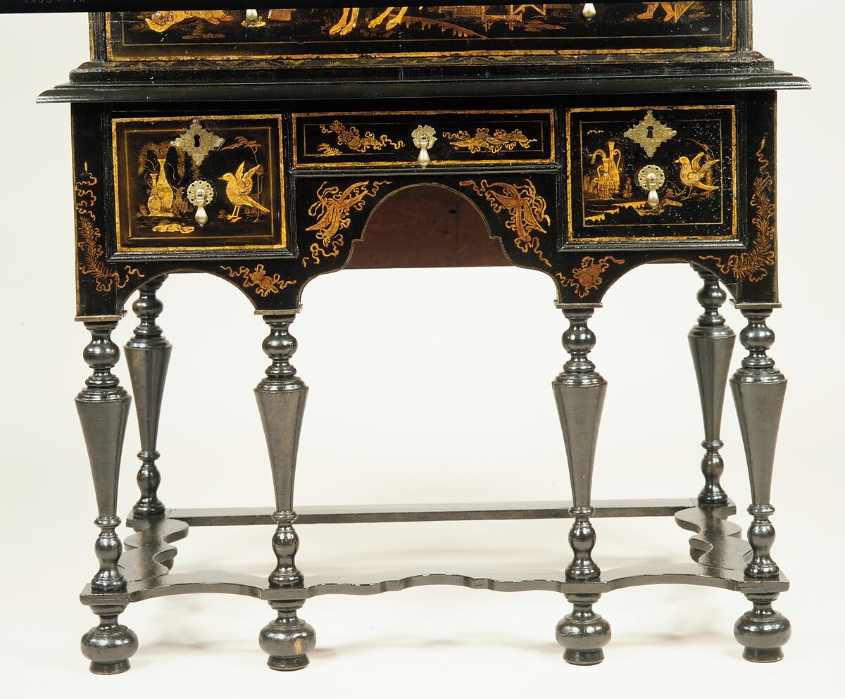 High chest of drawers, Japanned soft maple, poplar, white pine, American