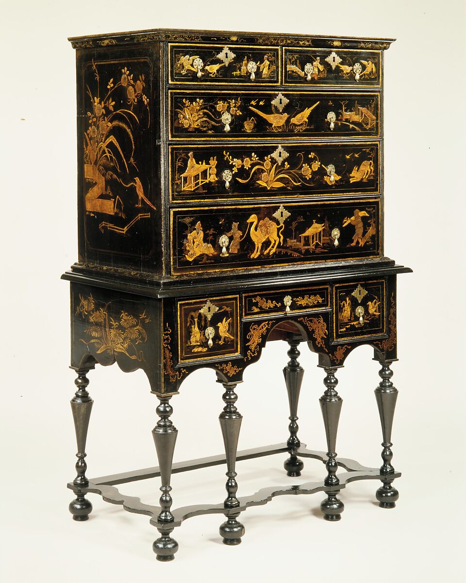 High chest of drawers, Japanned soft maple, poplar, white pine, American