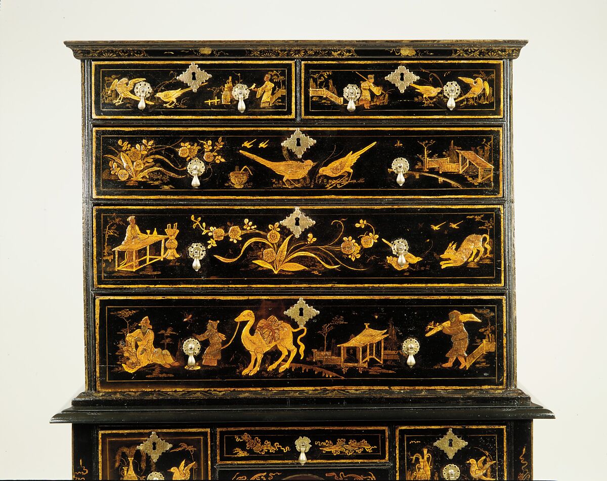 High chest of drawers, Japanned soft maple, poplar, white pine, American