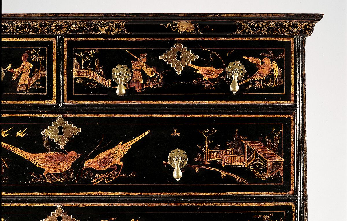 High chest of drawers, Japanned soft maple, poplar, white pine, American