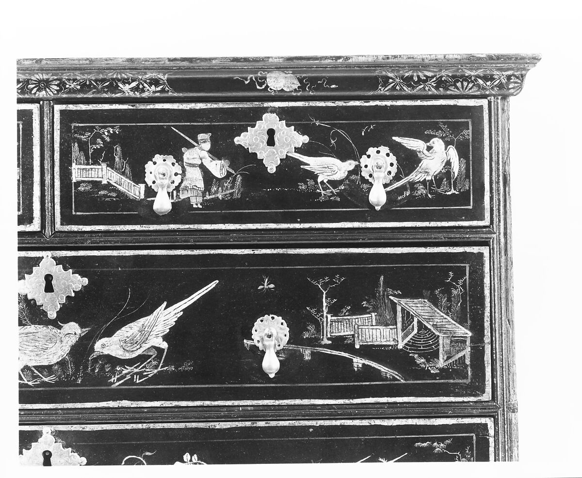 High chest of drawers, Japanned soft maple, poplar, white pine, American