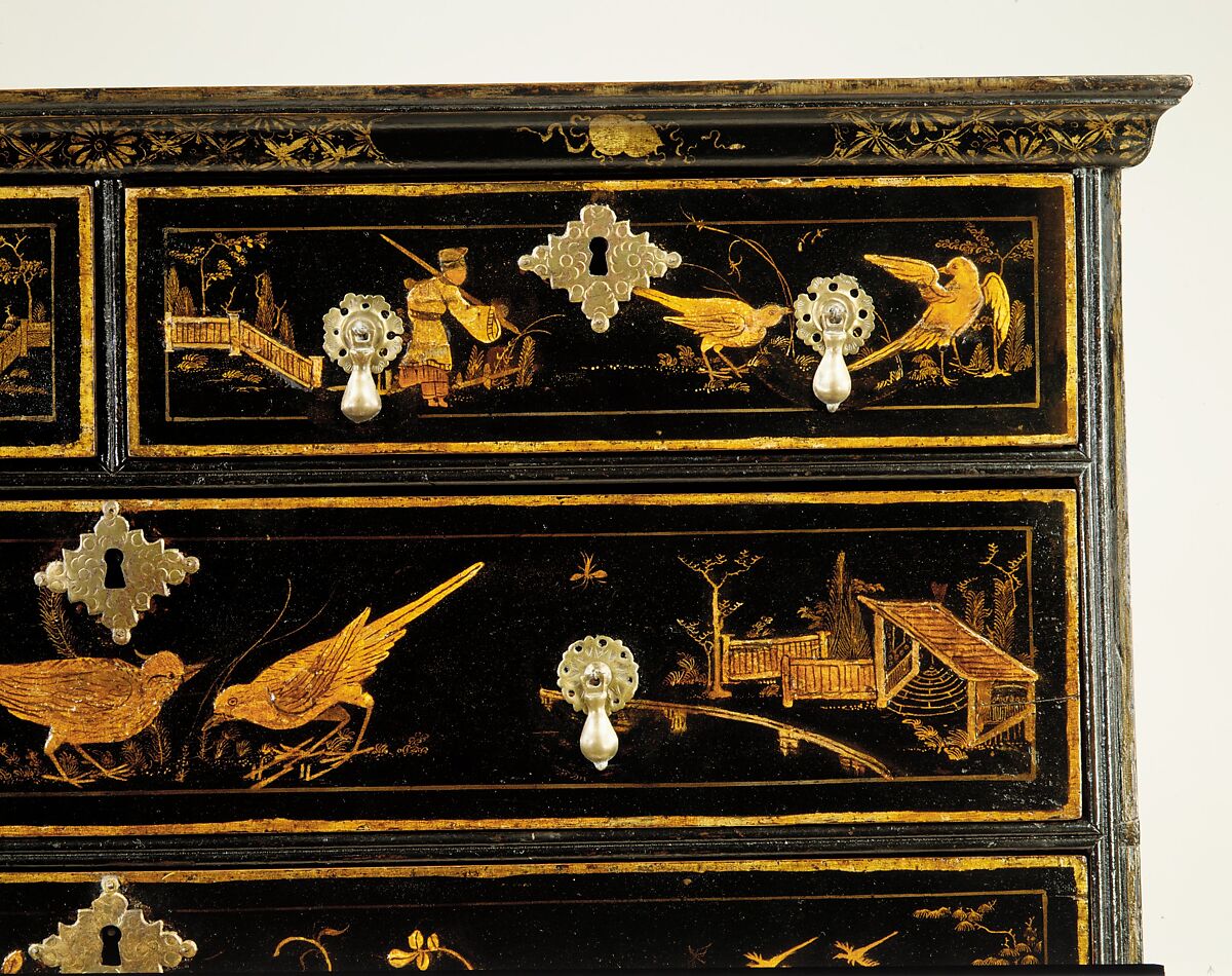 High chest of drawers, Japanned soft maple, poplar, white pine, American