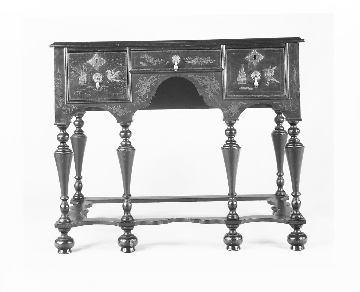 High chest of drawers, Japanned soft maple, poplar, white pine, American