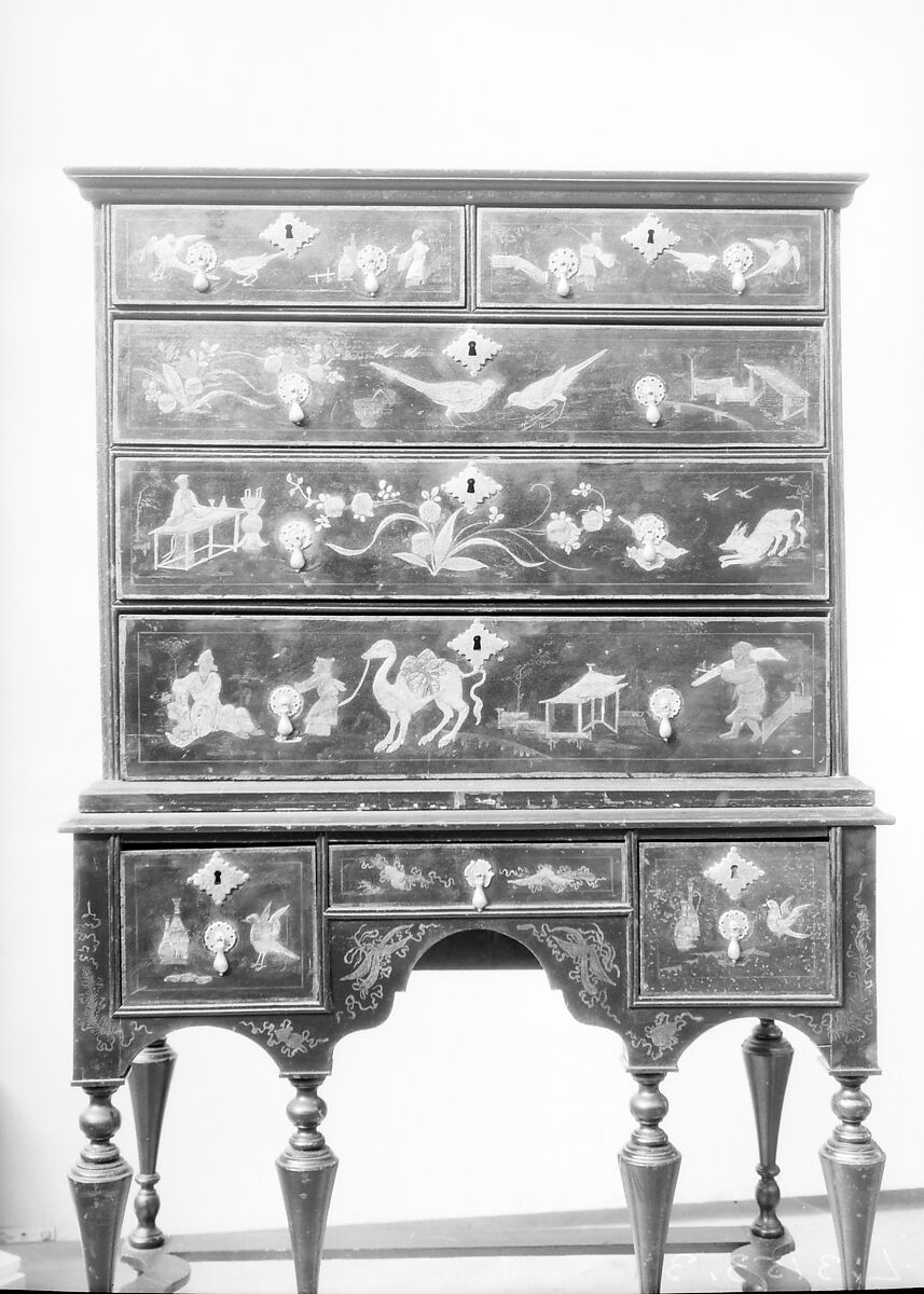 High chest of drawers, Japanned soft maple, poplar, white pine, American