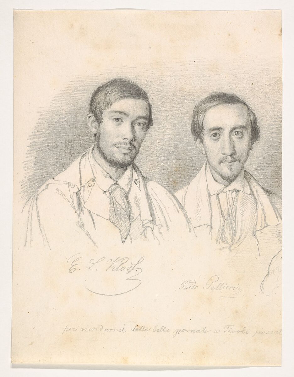 Double Portrait of the Artists E.F. Kloss and G. Pellicia, Wilhelm Marstrand (Danish, Copenhagen 1810–1873 Copenhagen), Graphite 