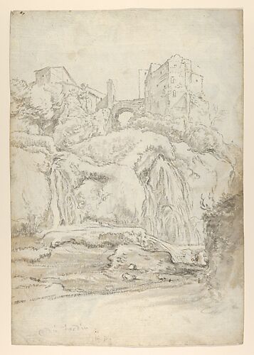 View of a Bridge and Waterfalls in Tivoli; verso: View of a Waterfall in Tivoli From Within a Cave