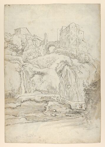 View of a Bridge and Waterfalls in Tivoli (recto); View of a Waterfall in Tivoli From Within a Cave (verso)