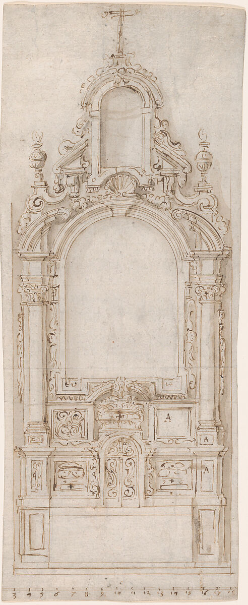 Design for an Altar, Anonymous, Flemish, 17th century, Pen and brown ink, brush and gray-brown wash 