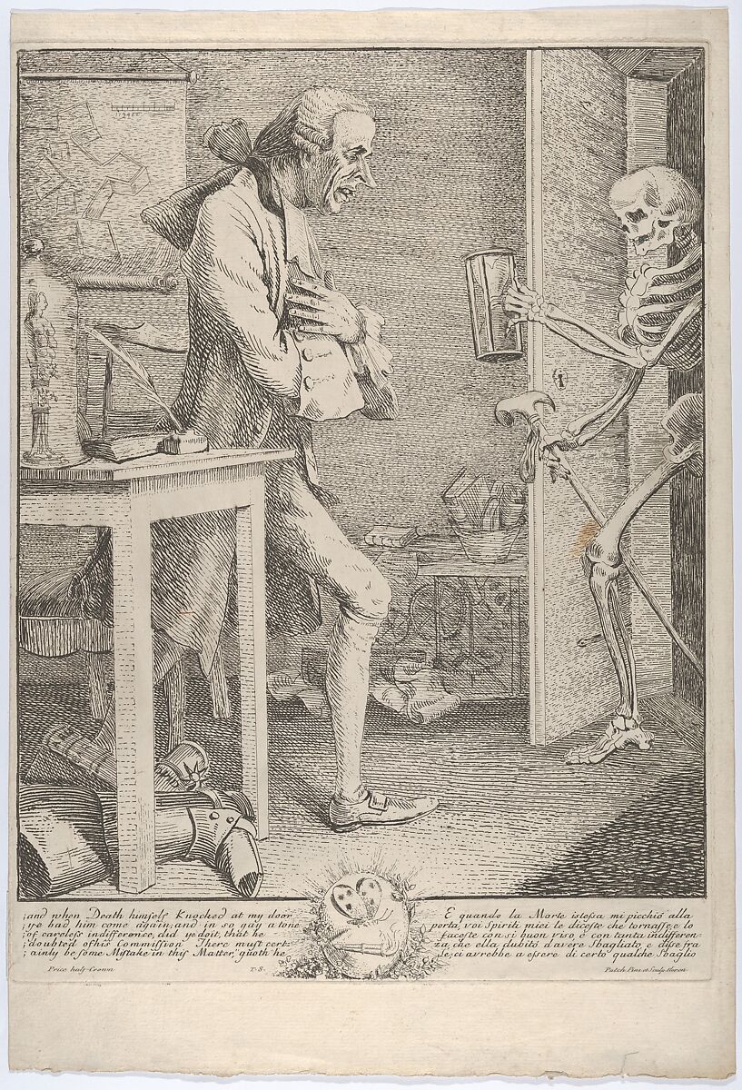 Laurence Sterne, alias Tristram Shandy: "And When Death Himself Knocked at My Door", Thomas Patch (British, Exeter 1725–1782 Florence), Etching 