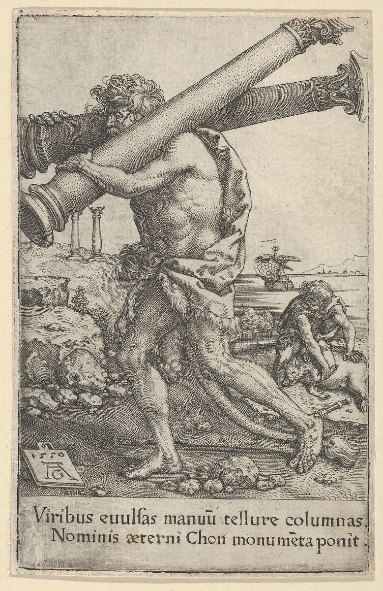 The Pillars of Hercules, from The Labors of Hercules, Heinrich Aldegrever (German, Paderborn ca. 1502–1555/1561 Soest), Engraving 
