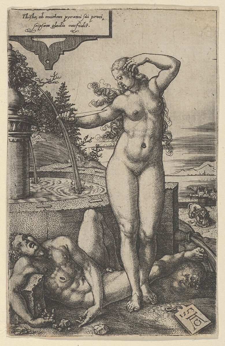 Pyramus and Thisbe, Heinrich Aldegrever (German, Paderborn ca. 1502–1555/1561 Soest), Engraving 