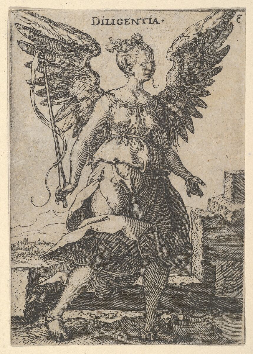 Diligence, from "Virtues and Vices", Heinrich Aldegrever (German, Paderborn ca. 1502–1555/1561 Soest), Engraving 