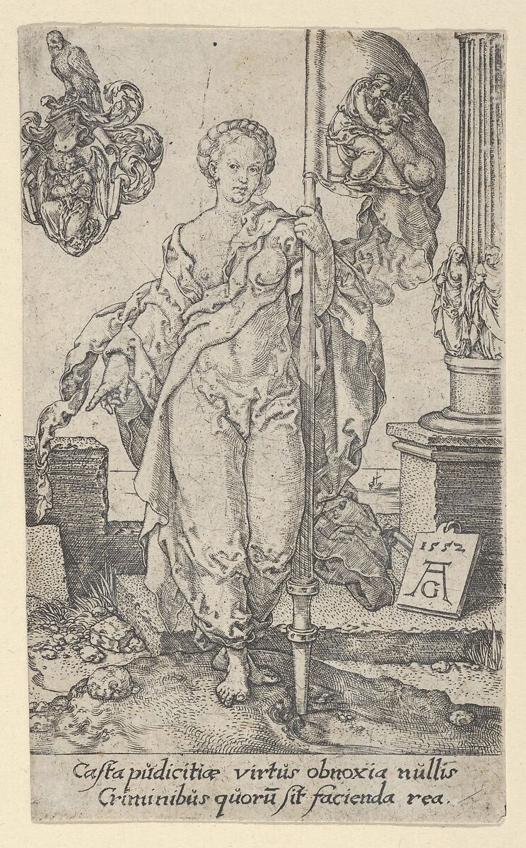 Chastity, from "The Virtues", Heinrich Aldegrever (German, Paderborn ca. 1502–1555/1561 Soest), Engraving 