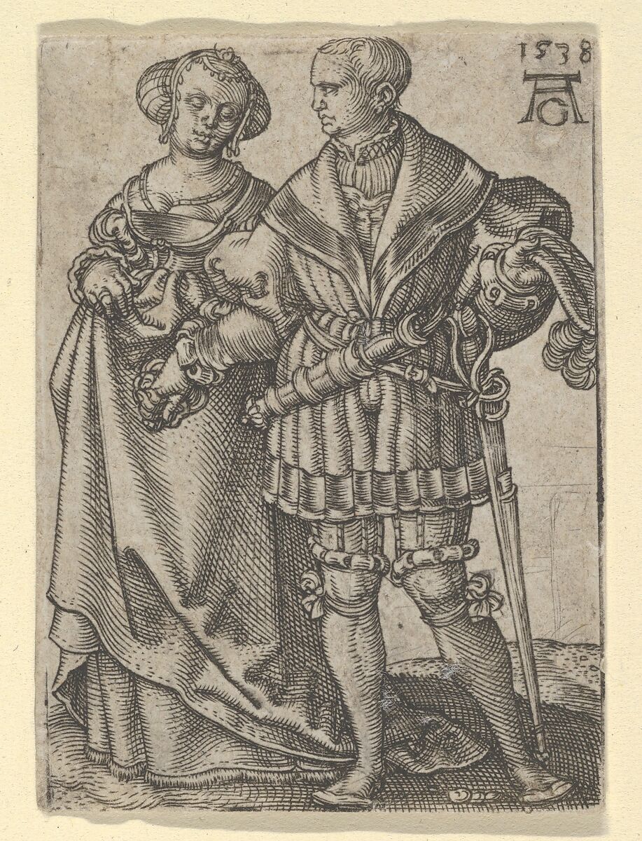 Dancing Couple, from "The Small Wedding Dancers", Heinrich Aldegrever (German, Paderborn ca. 1502–1555/1561 Soest), Engraving 
