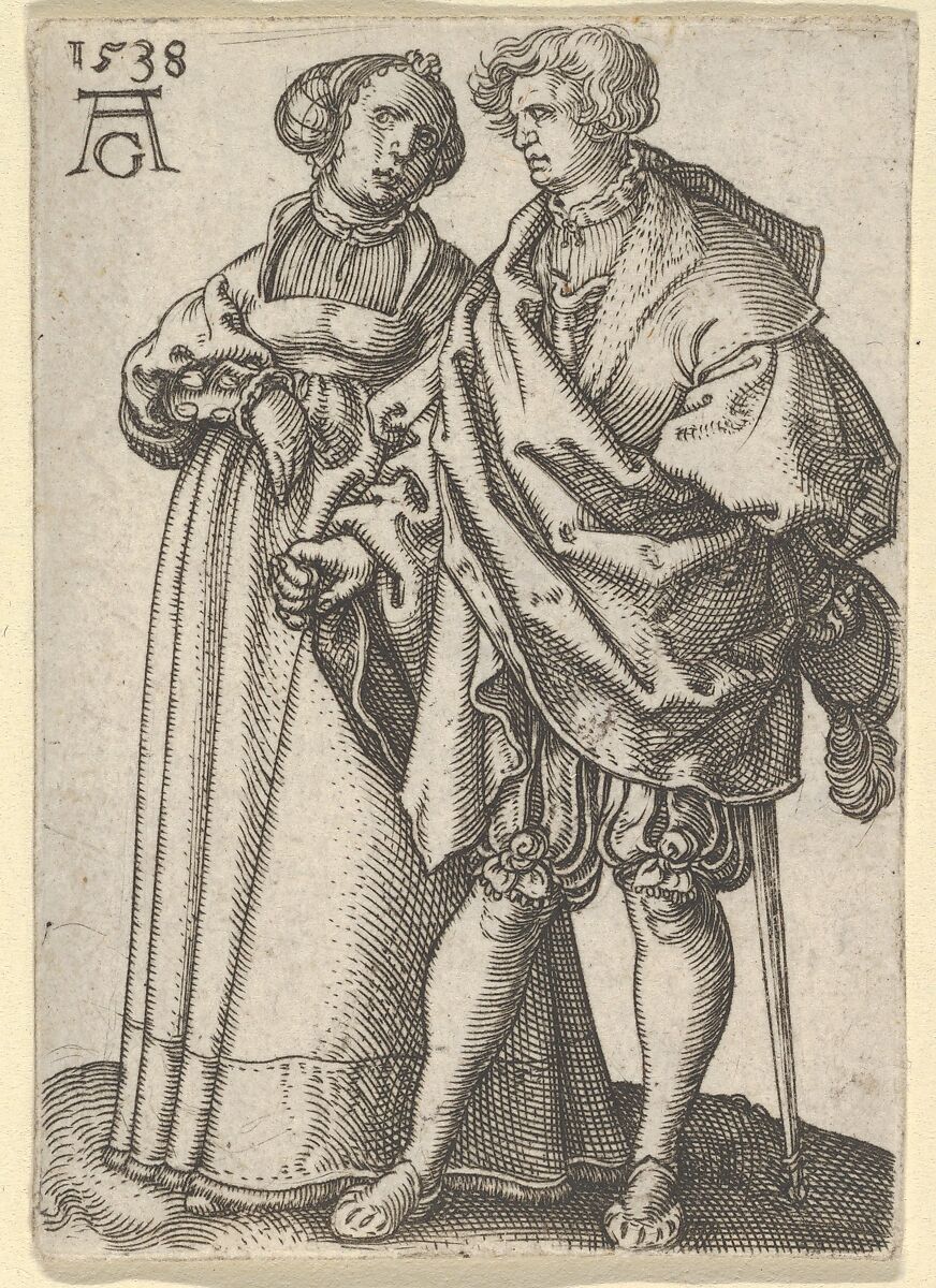 Dancing Couple, from "The Small Wedding Dancers", Heinrich Aldegrever (German, Paderborn ca. 1502–1555/1561 Soest), Engraving 