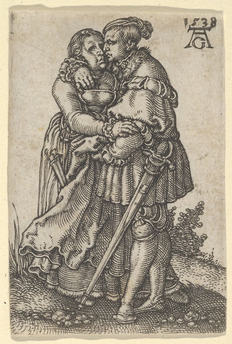 Couple Embracing, from "The Small Wedding Dancers", Heinrich Aldegrever (German, Paderborn ca. 1502–1555/1561 Soest), Engraving 