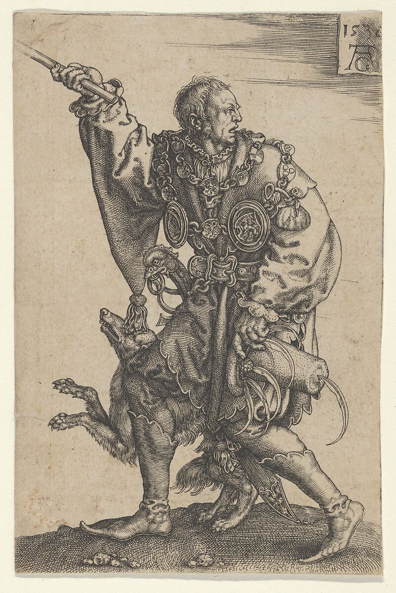 Master of Ceremonies with a Dog, from "The Large Wedding Dancers", Heinrich Aldegrever (German, Paderborn ca. 1502–1555/1561 Soest), Engraving 