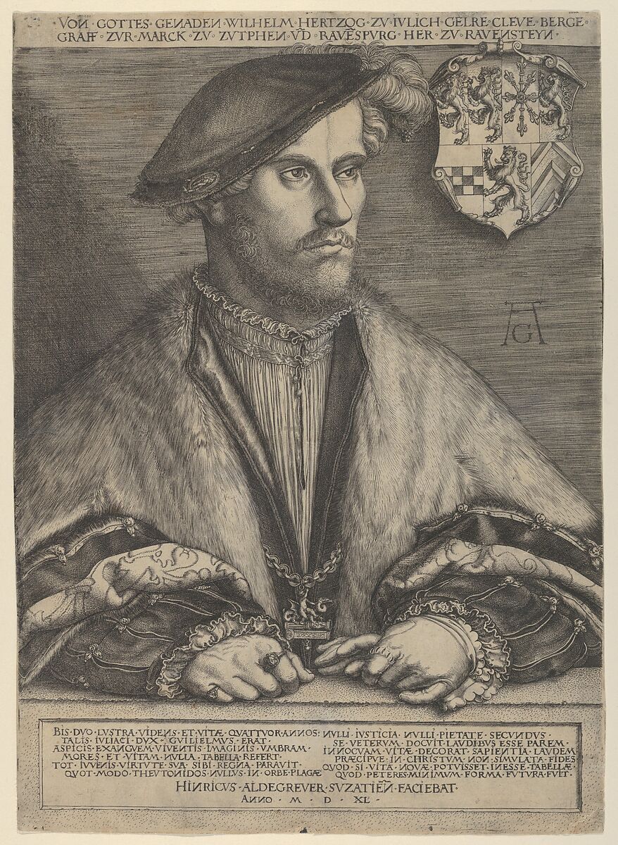 Wilhelm V. Duke of Julich, Cleve and Berg, Heinrich Aldegrever (German, Paderborn ca. 1502–1555/1561 Soest), Engraving; first state of three 