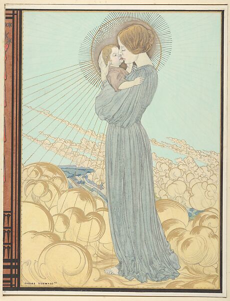 Designs for the Front and Back Cover of "L'Evangile de Notre Seigneur Jesus-Christ selon Saint Pierre", Carlos Schwabe (German, Altona 1866–1927 Paris, (active Switzerland and France from 1884)), Watercolor over graphite with partial gilding; design for the back cover partially outlined with pen and black ink 