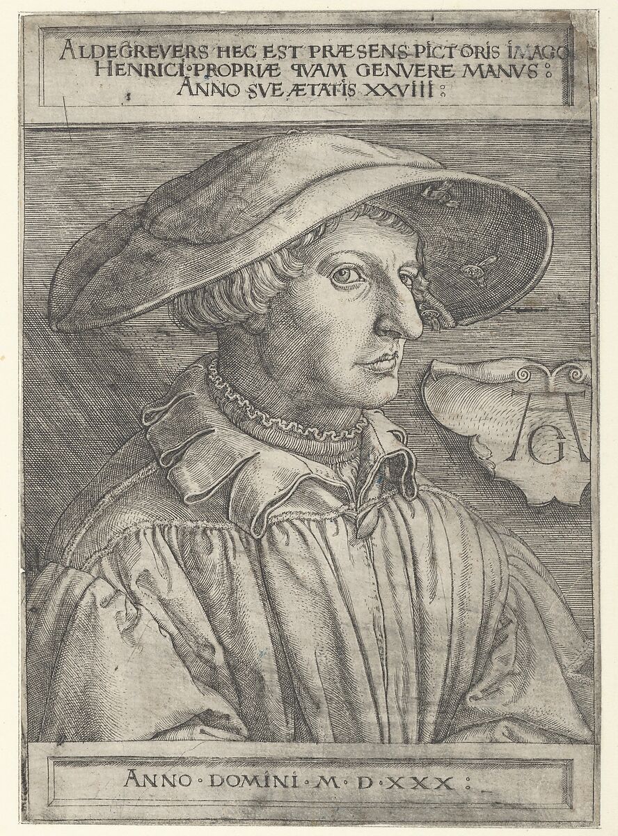 Self-Portrait at Age Twenty-Eight, Heinrich Aldegrever (German, Paderborn ca. 1502–1555/1561 Soest), Engraving; first state of two 