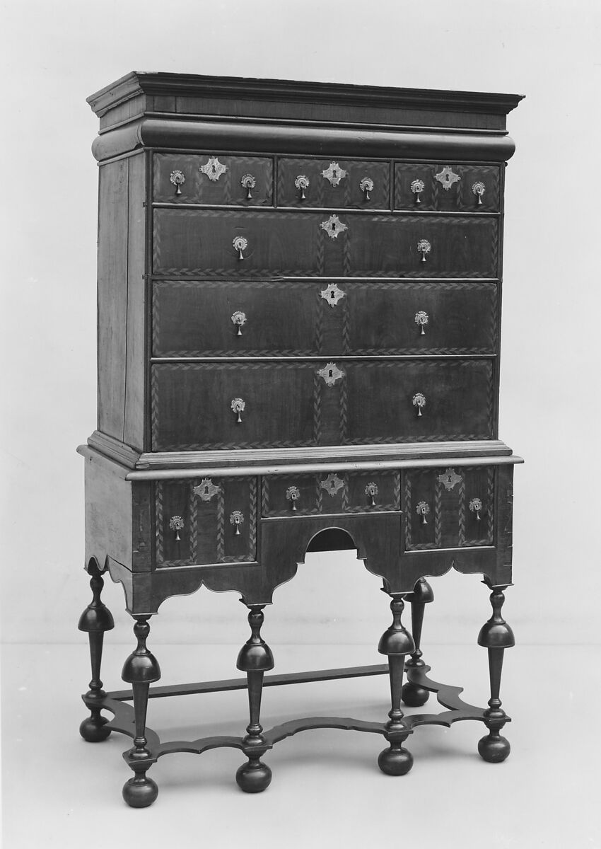 High chest of drawers, Black walnut, maple, red cedar, white pine,
chestnut, poplar, American